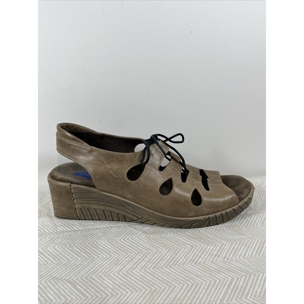 Wolky Women's Fogo Brown Leather Lace-Up‎ Wedge Sandals Sz 40 9.5 Minimalistic